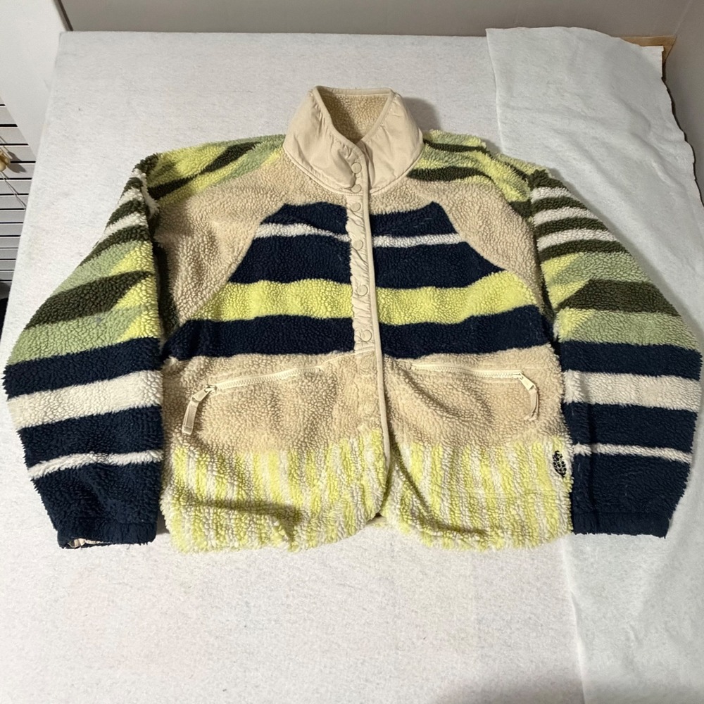 FP Movement Free People Hit The Slopes Fleece Jacket Striped Multi Color Large